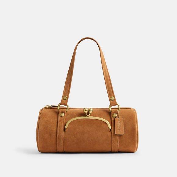 Coach Kisslock Barrel Suede Caramel Bag - Picture 1 of 11